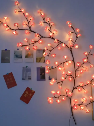 Cherry Blossom Willow Vine Twig Decor Garland Christmas Indoor Home Wall Door Cherry LED Tree Branch Lights for Wall Decorations