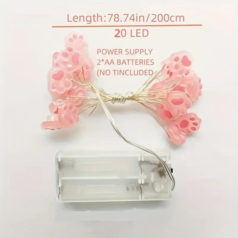 2M 20LED Pink Cat Paw String Lights - Image 2