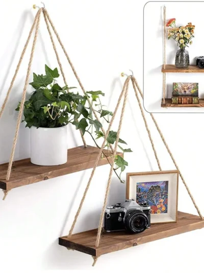 Wood Hanging Shelf Rope