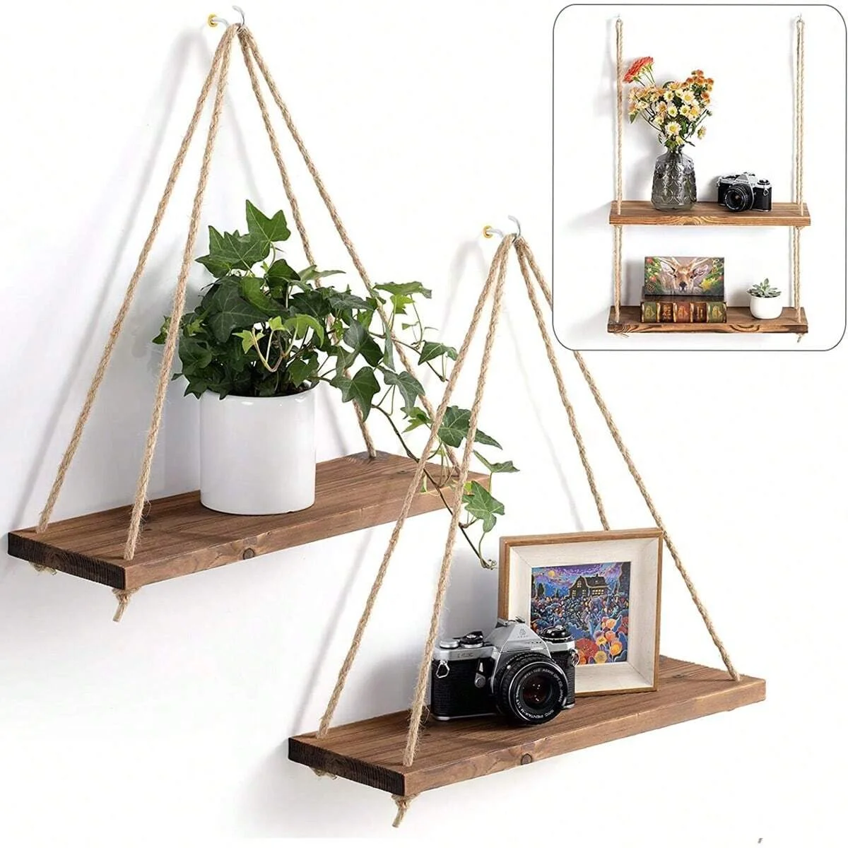 Wood Hanging Shelf Rope